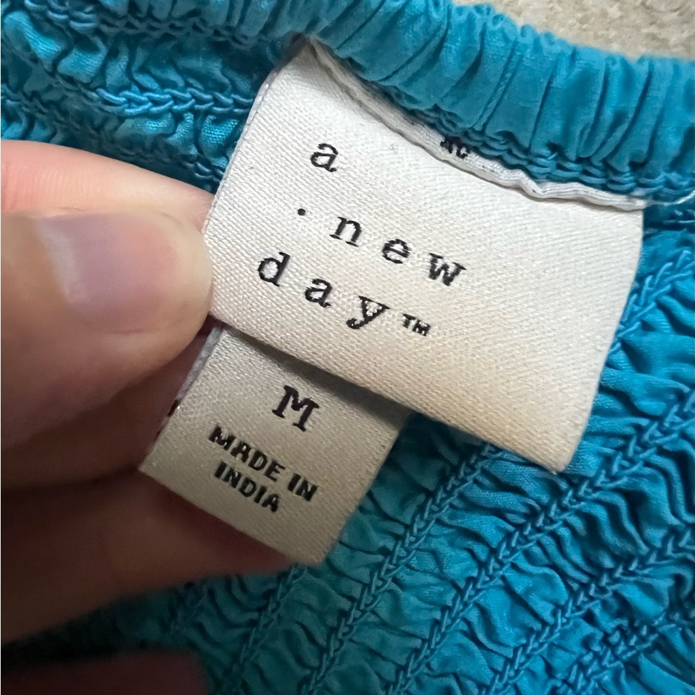 ‼️EUC: A New Day Blue Cotton Strapless Dress W Smocked Top - M - Picture 3 of 4